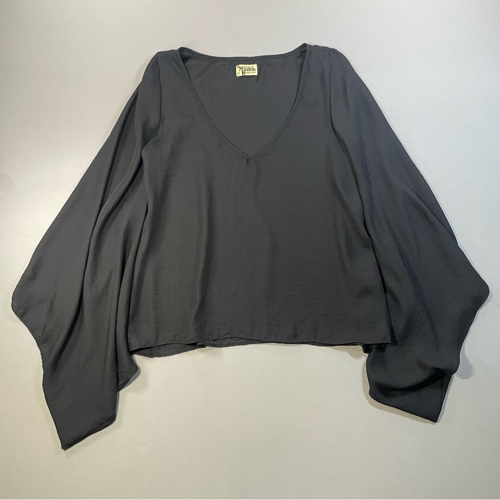 Show Me Your Mumu V-Neck Bell-Sleeve Blouse, Black - Womens Small